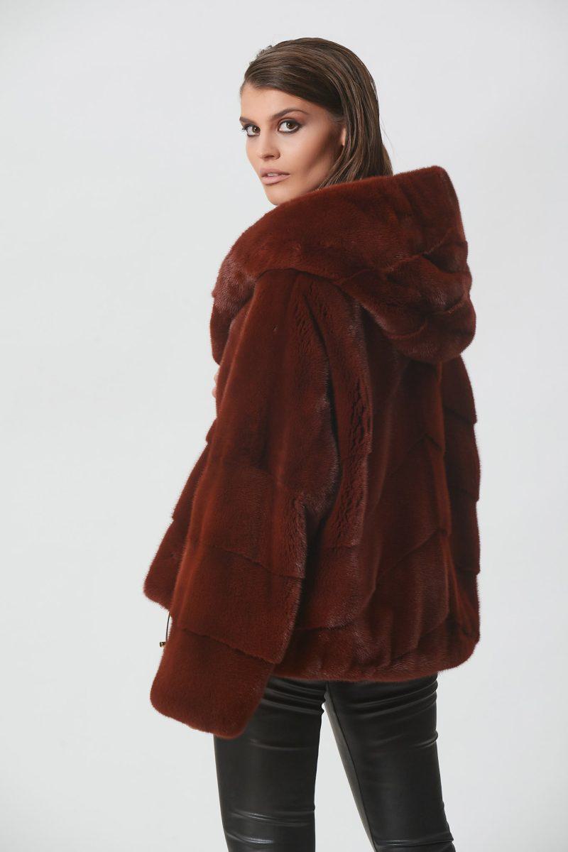 Berry Mink Short Jacket with Hood