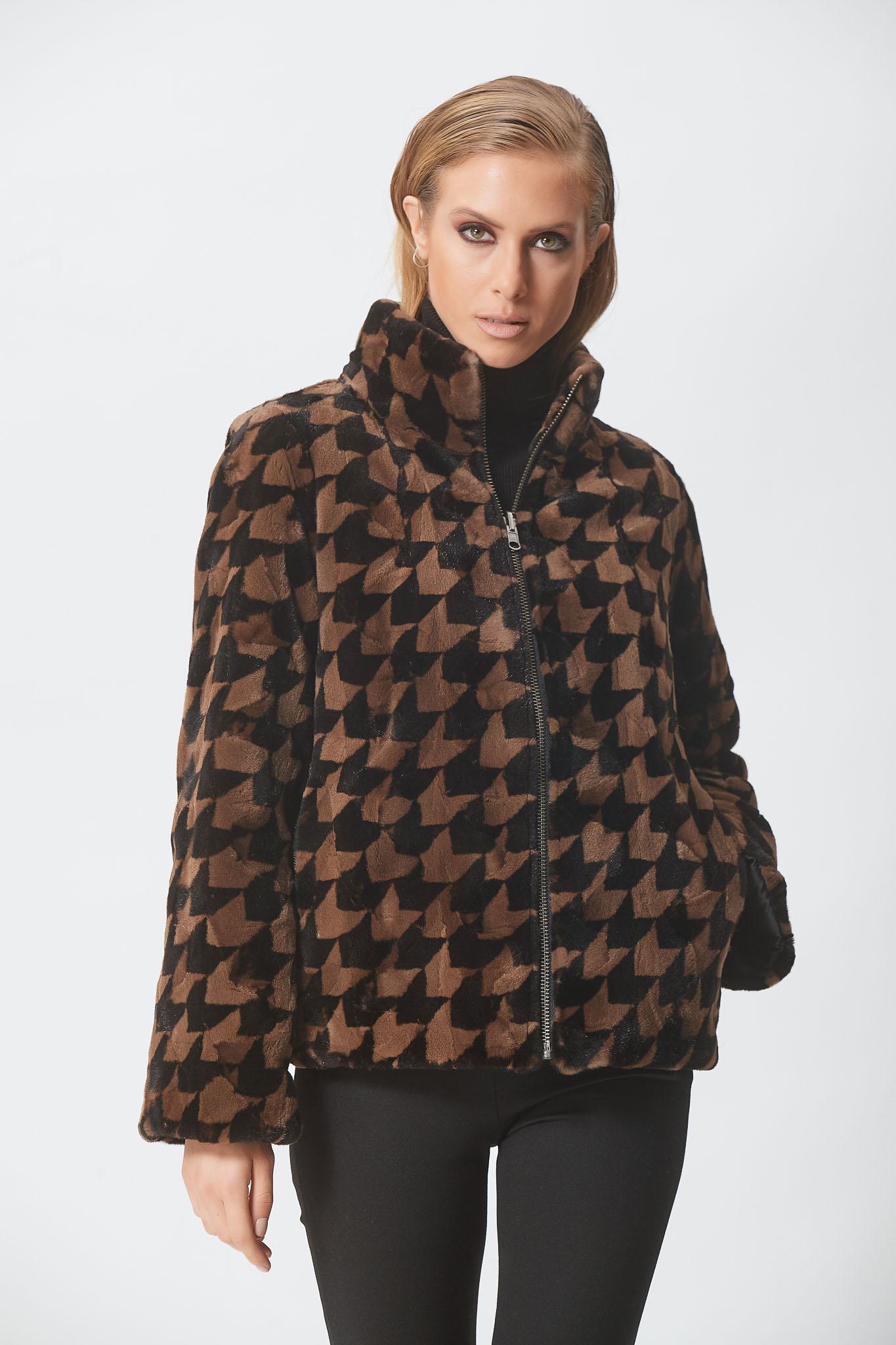 Black and Brown Sheared Mink Sections Reversible Jacket - Shopifur