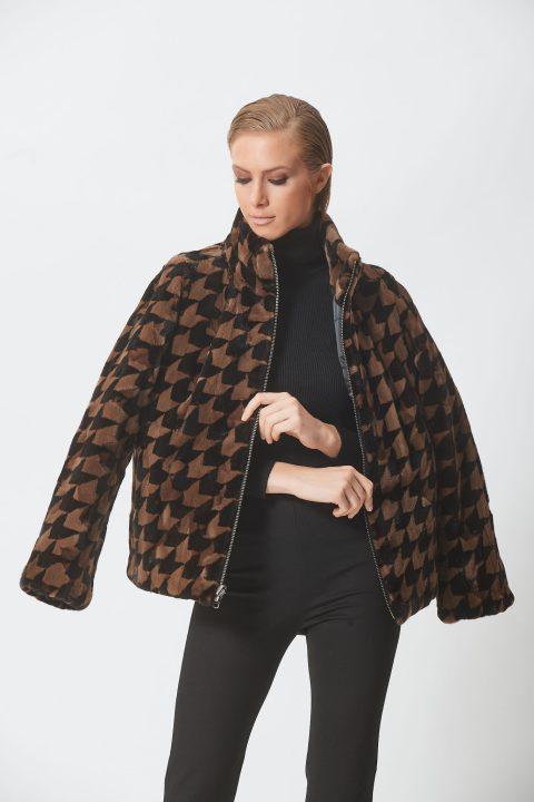 Black and Brown Sheared Mink Sections Reversible Jacket