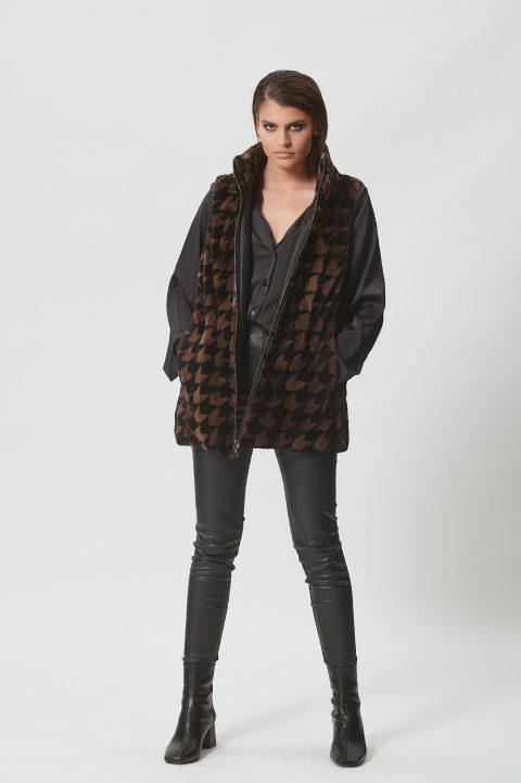 Black and Brown Sheared Mink Sections Reversible Vest