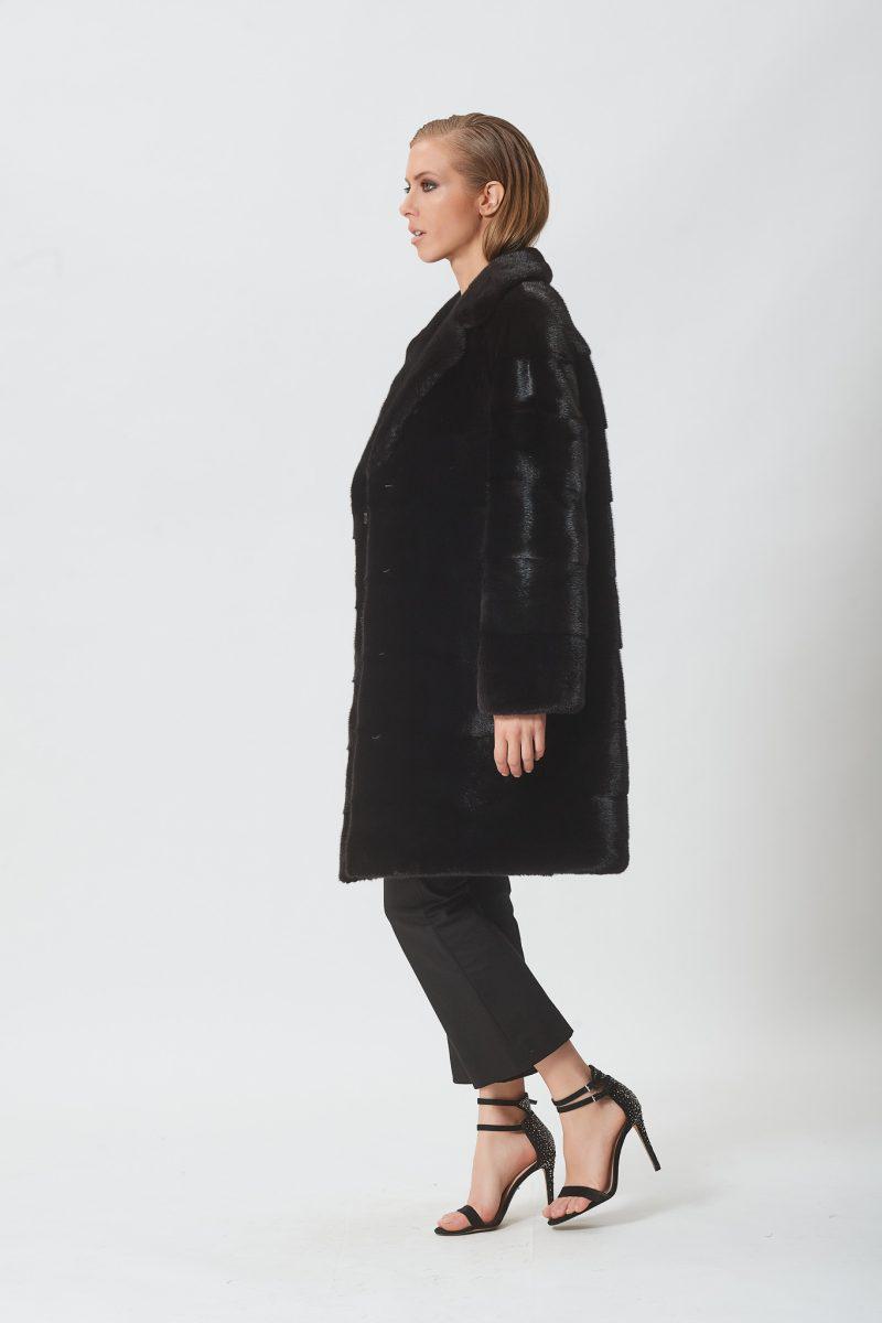 Black Mink Straight Jacket with Rever Collar