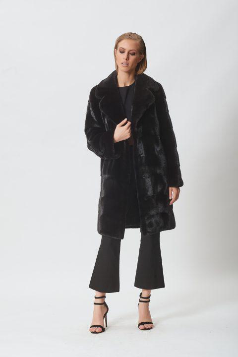 Black Mink Straight Jacket with Rever Collar