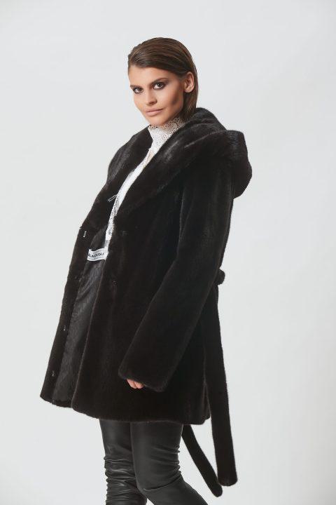 Black Mink Jacket with Fur Belt