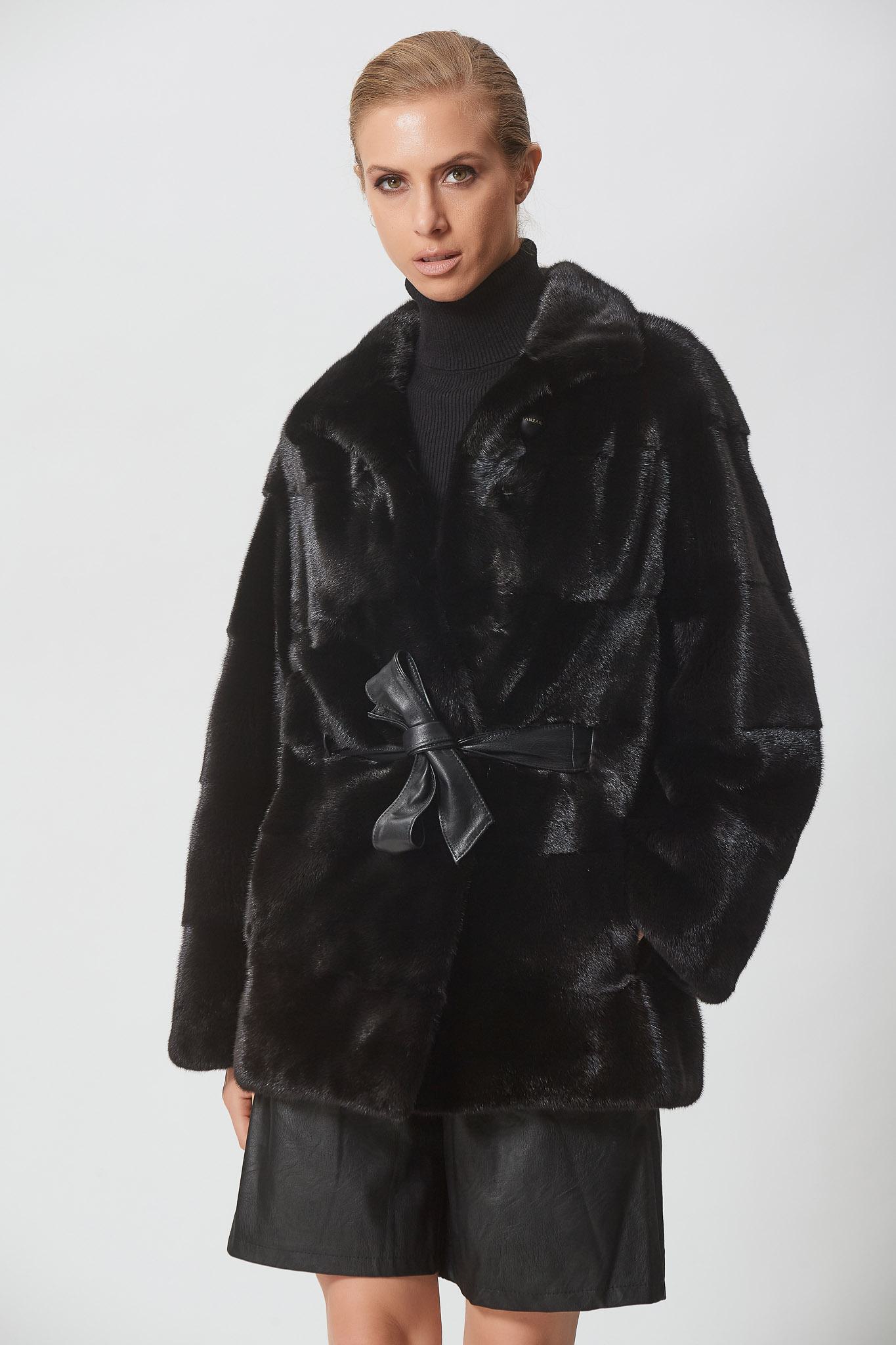 Black Mink Jacket With Leather Belt | Shopifur