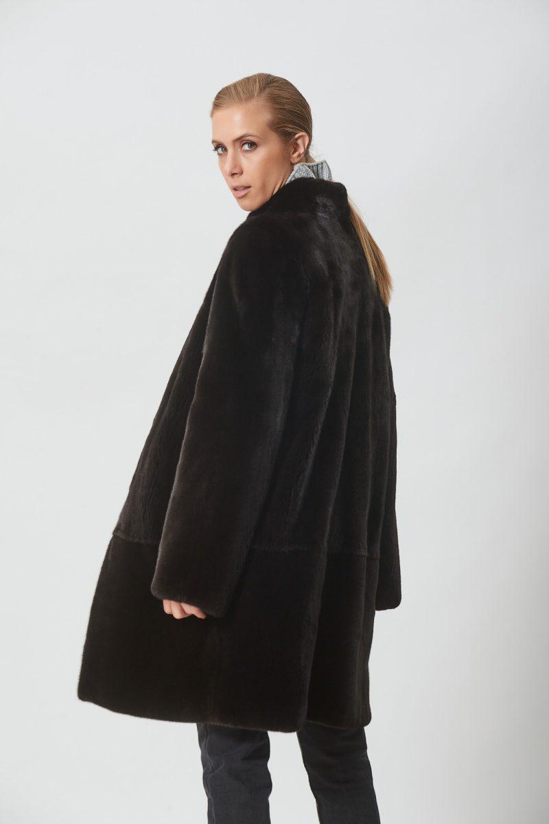 Black Mink Straight Jacket with Stand Collar