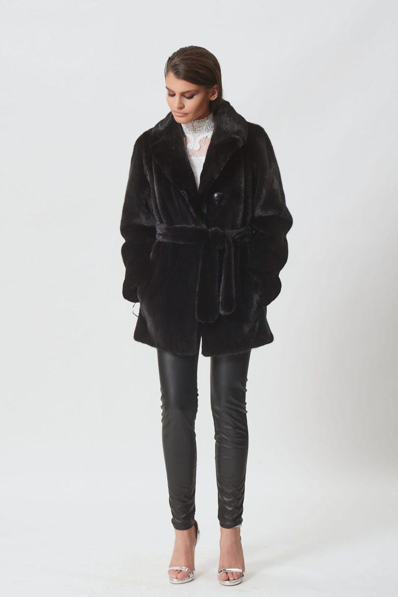 Black Mink Short Jacket with Fur Belt
