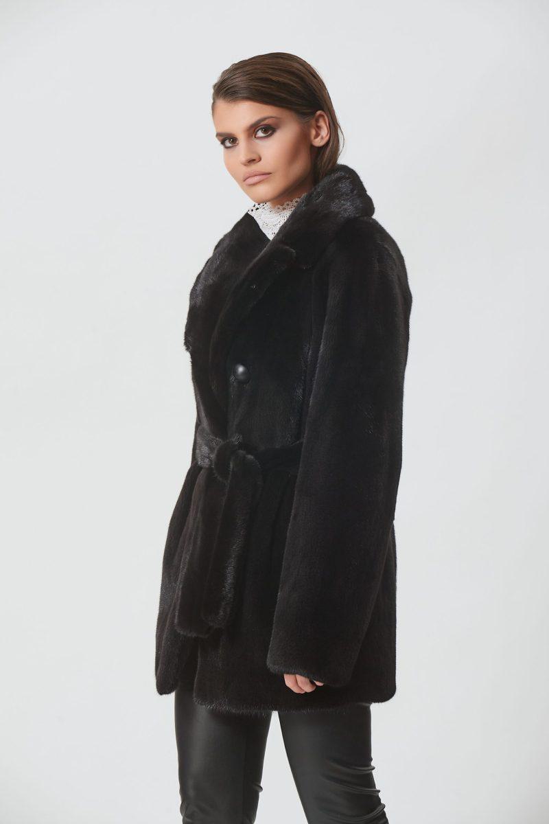 Black Mink Short Jacket with Fur Belt