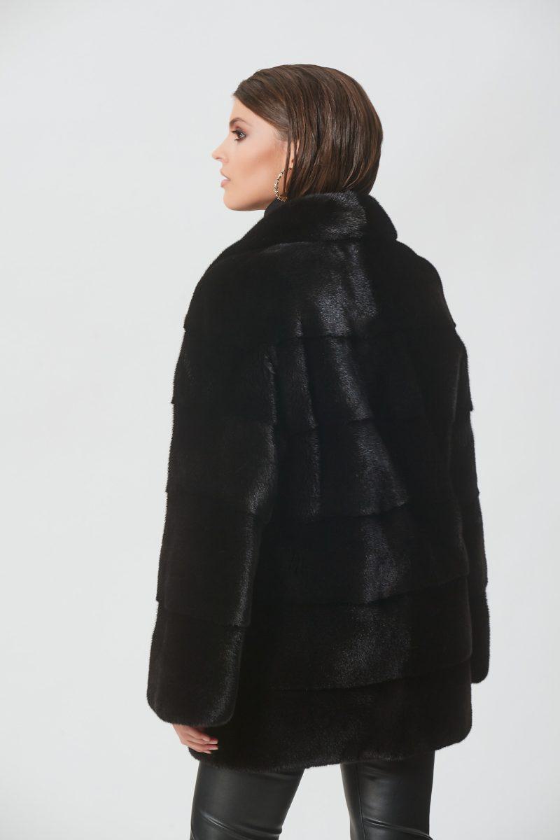 Black Mink Short Jacket with Leather Belt