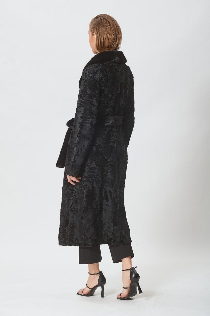Black Swakara Coat with Mink Collar