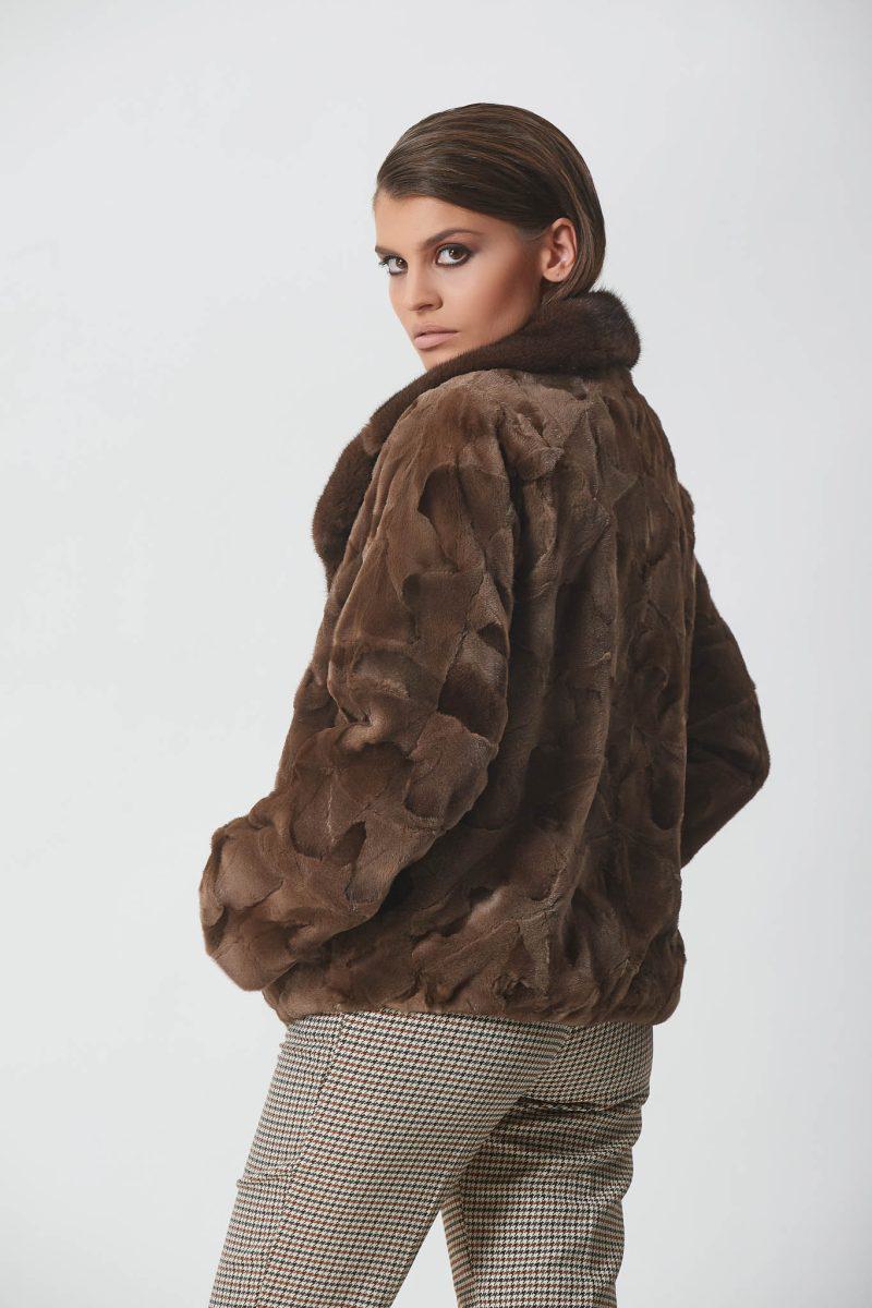 Brown Sheared Mink Sections Short Jacket