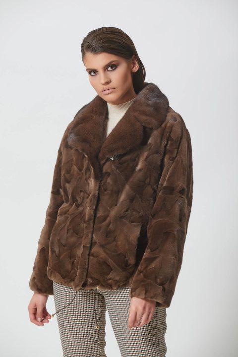 Brown Sheared Mink Sections Short Jacket