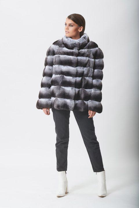 Chinchilla Short Jacket with Stand Collar
