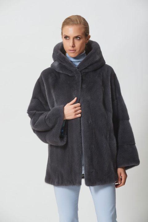 Dark Gray Mink Short Jacket with Hood