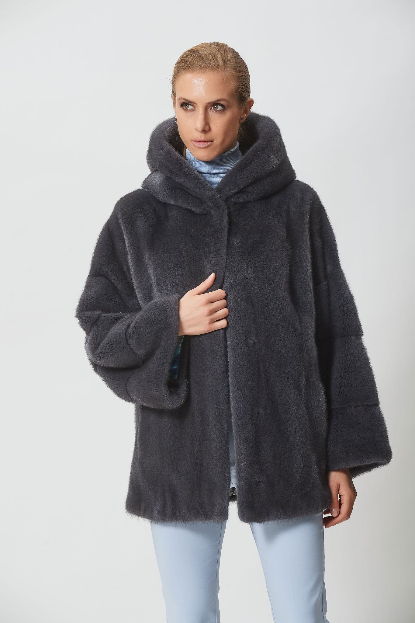 Dark Gray Mink Short Jacket with Hood | Shopifur