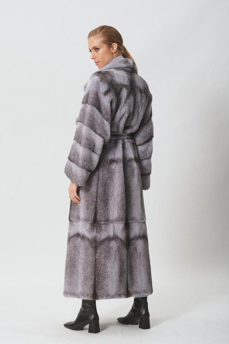 Gray Cross Mink Coat with Fur Belt