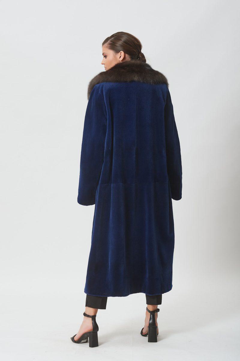 Jeans Short Sheared Mink Coat with Sable Collar