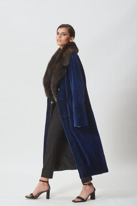Jeans Short Sheared Mink Coat with Sable Collar