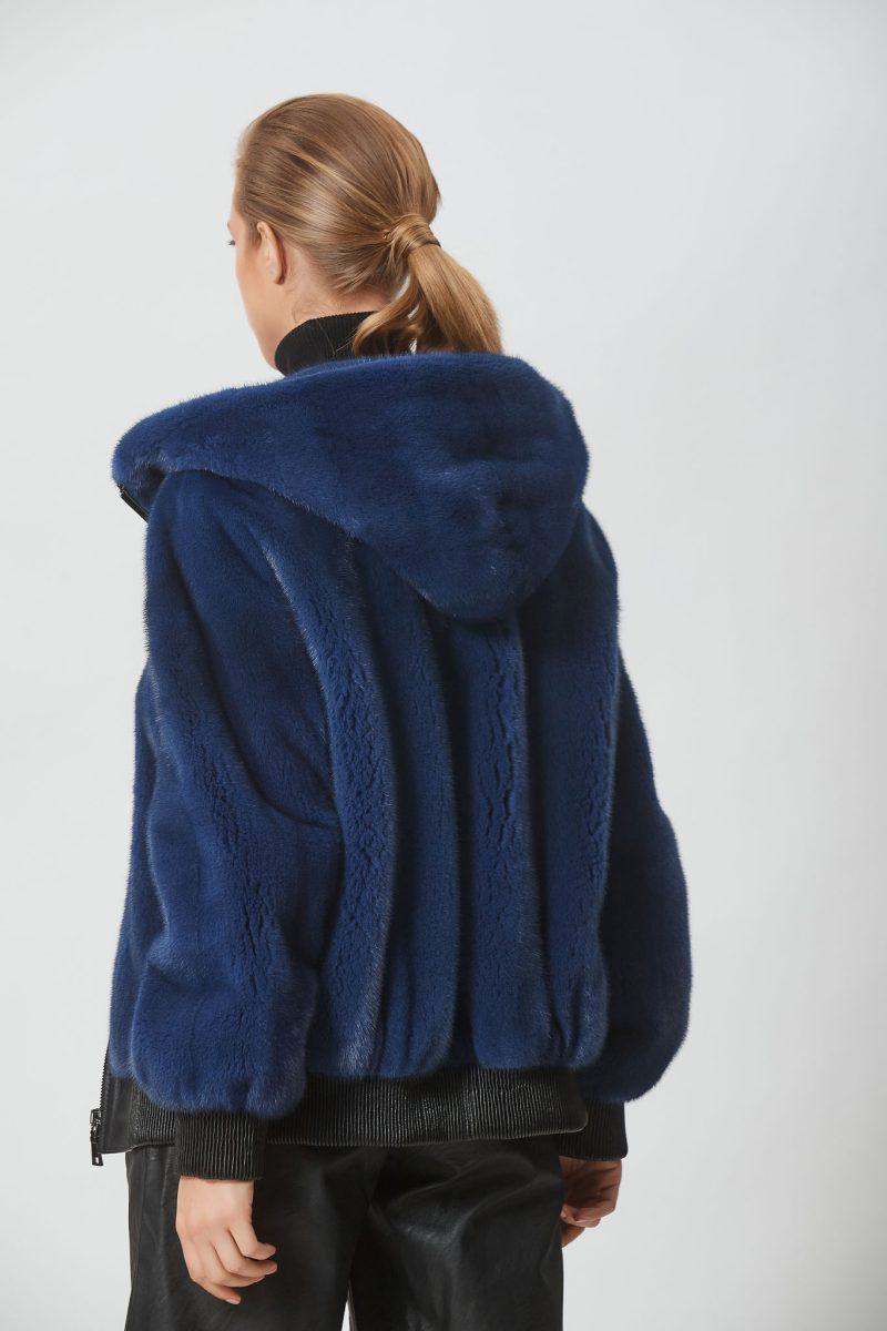 Jeans Mink Bomber with Hood