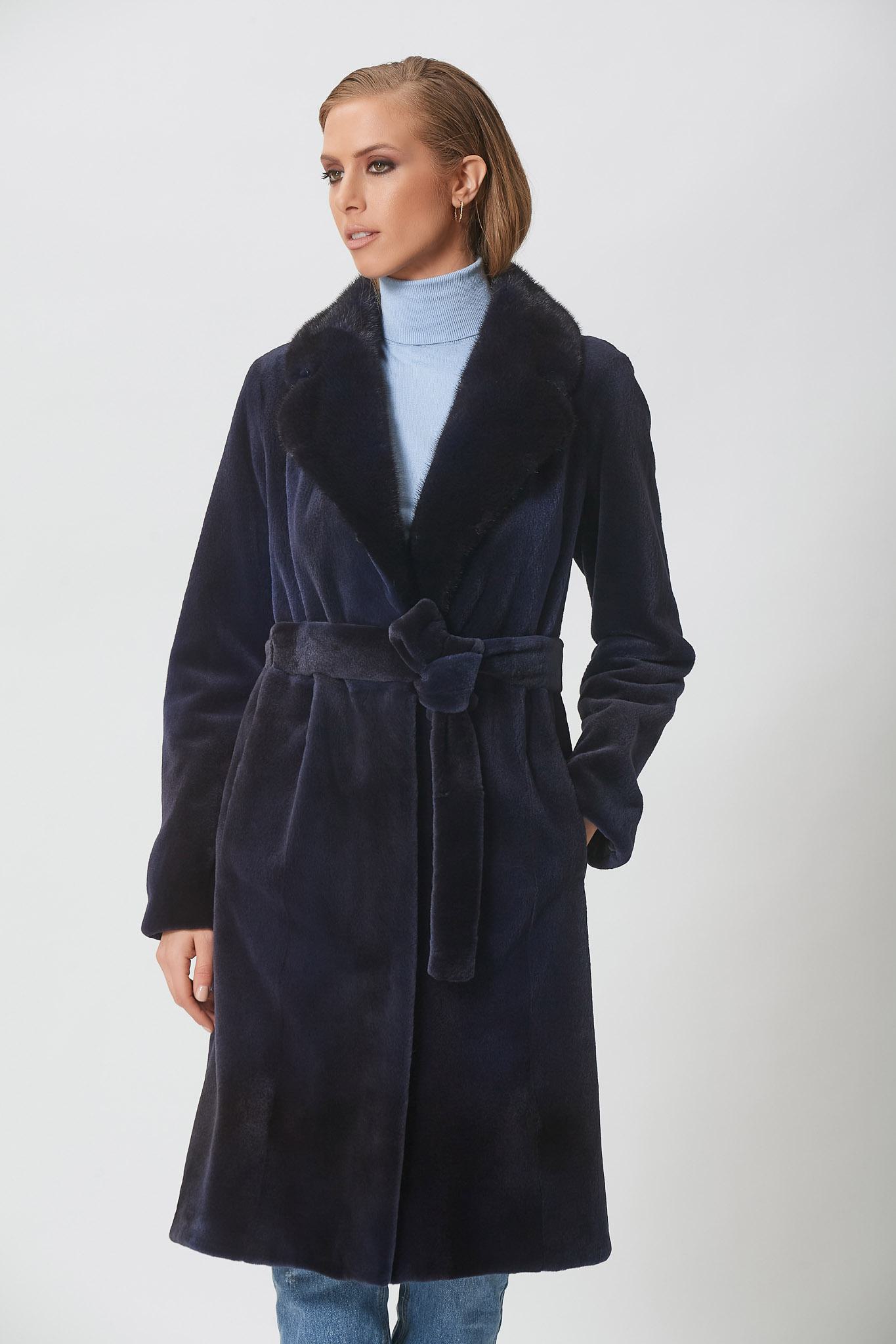 Navy Blue Short Sheared Mink Coat - Shopifur