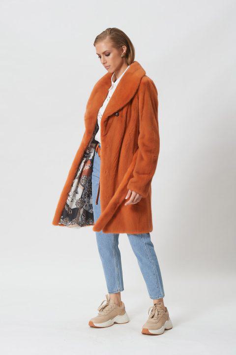 Orange Mink Jacket with Fur Belt