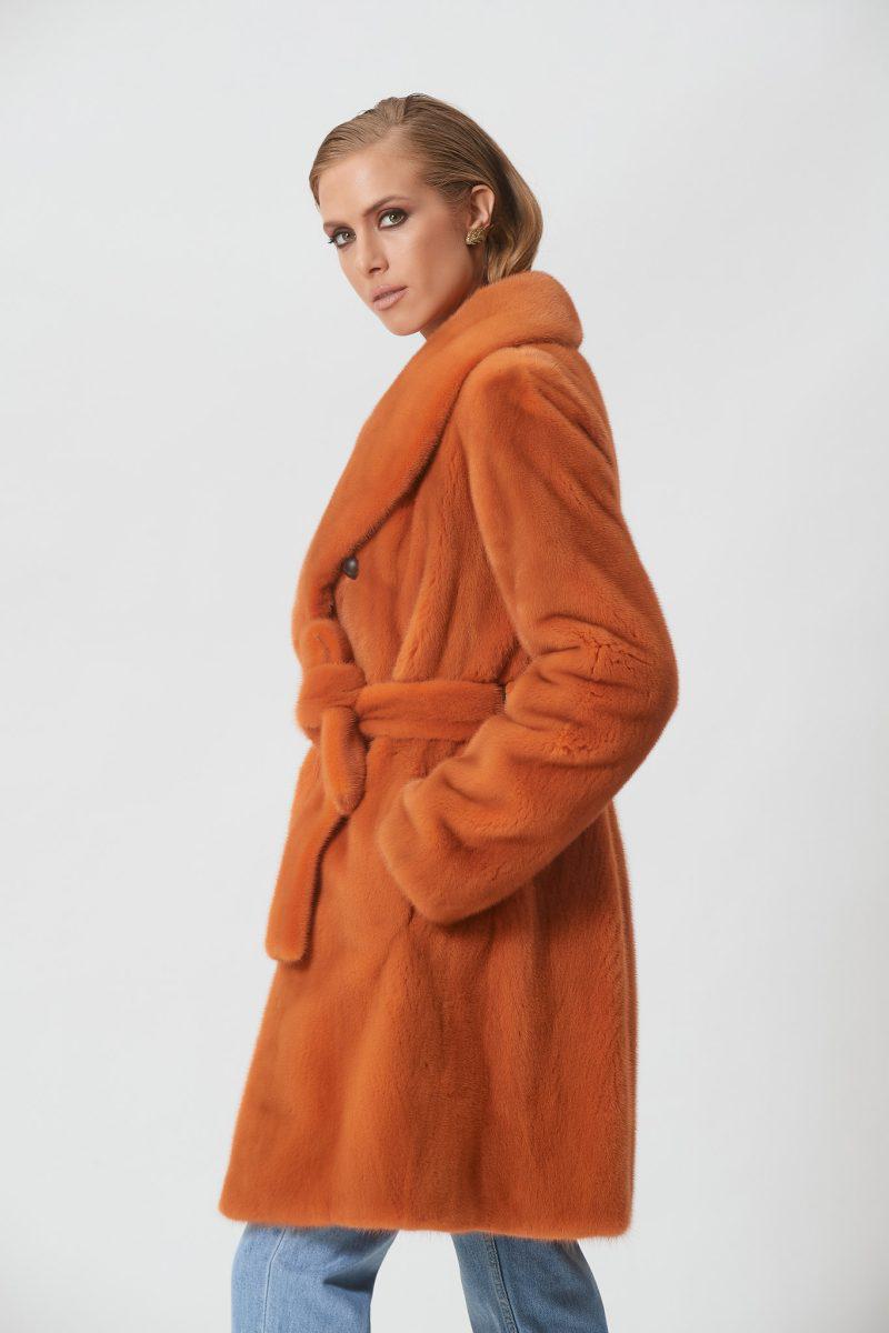 Orange Mink Jacket with Fur Belt