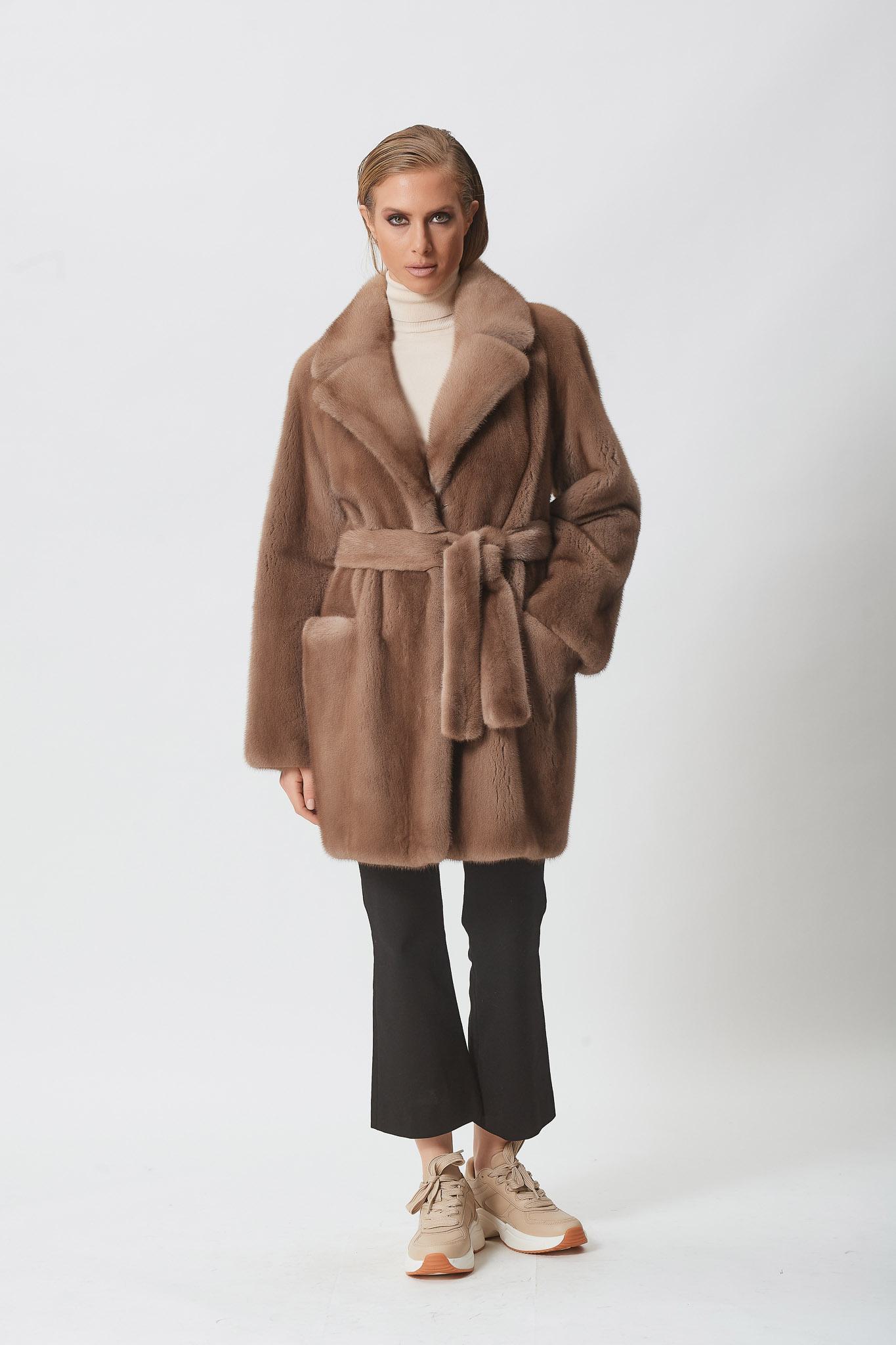 Pastel Mink Jacket with Fur Belt - Shopifur