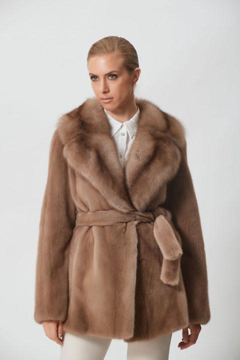 Pastel Mink Short Jacket with Sable Collar