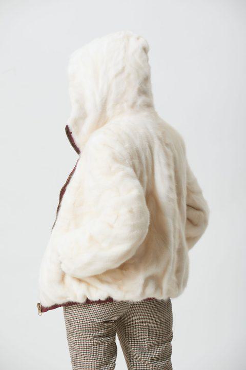 Pearl Mink Sections Reversible Jacket with Hood