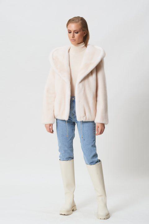 Pearl Mink Short Jacket with Hood