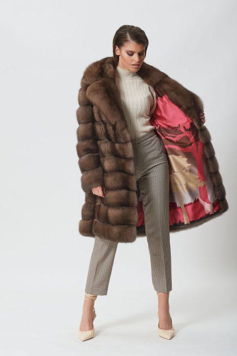 Sable Platinum Long Jacket with Rever Collar