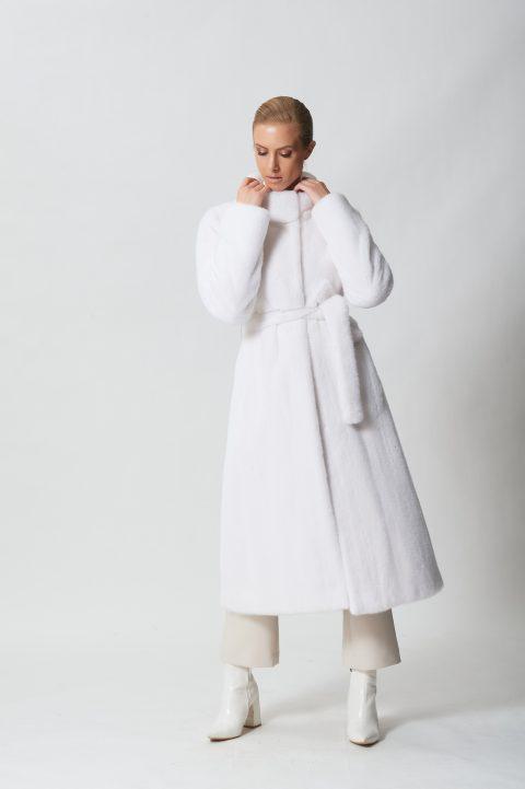 White Mink Coat with Fur Belt