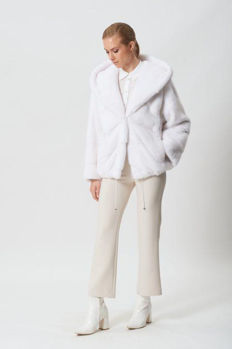 White Mink Short Jacket with Hood