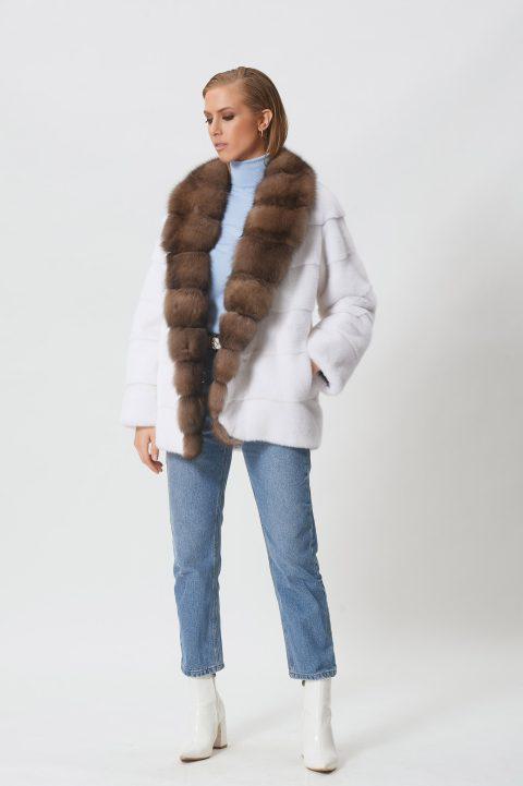White Mink Short Jacket with Sable Collar