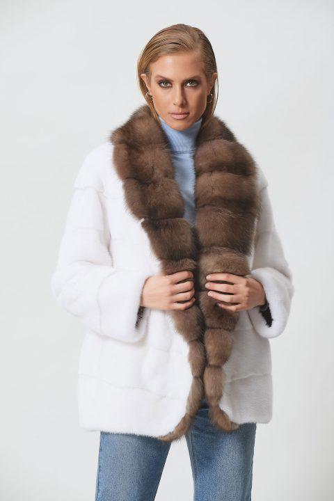 White Mink Short Jacket with Sable Collar