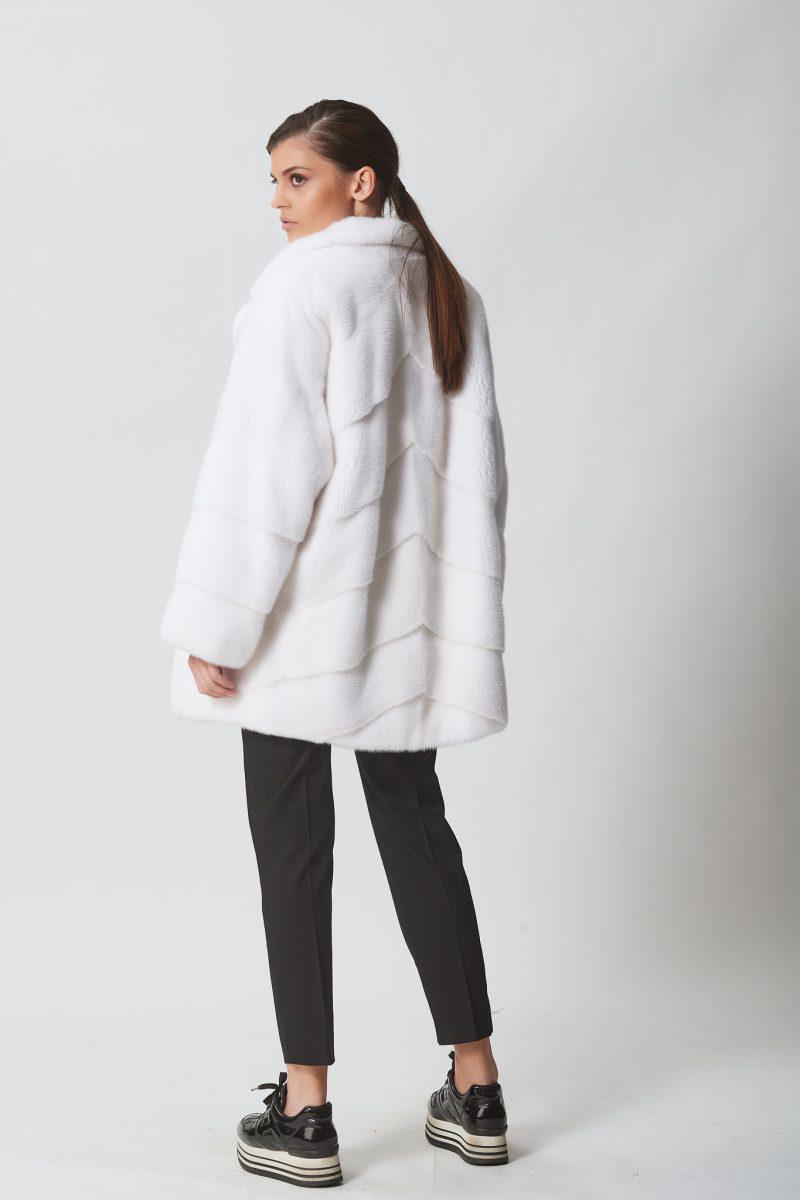 White Mink Short Jacket with Rever Collar