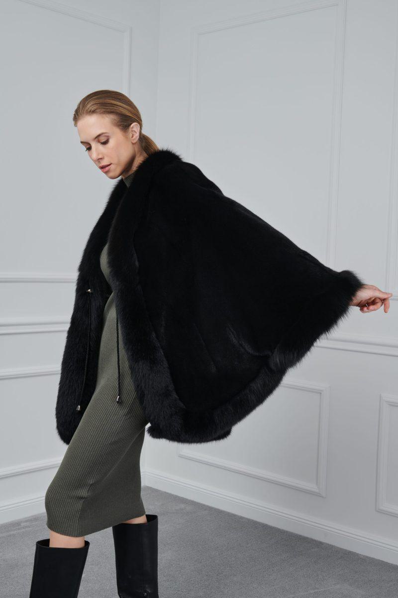 Black Mink Cape with Fox