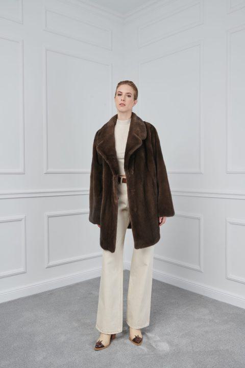 Brown Mink Jacket with Classic Rever Collar