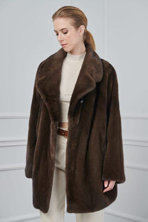 Brown Mink Jacket with Classic Rever Collar