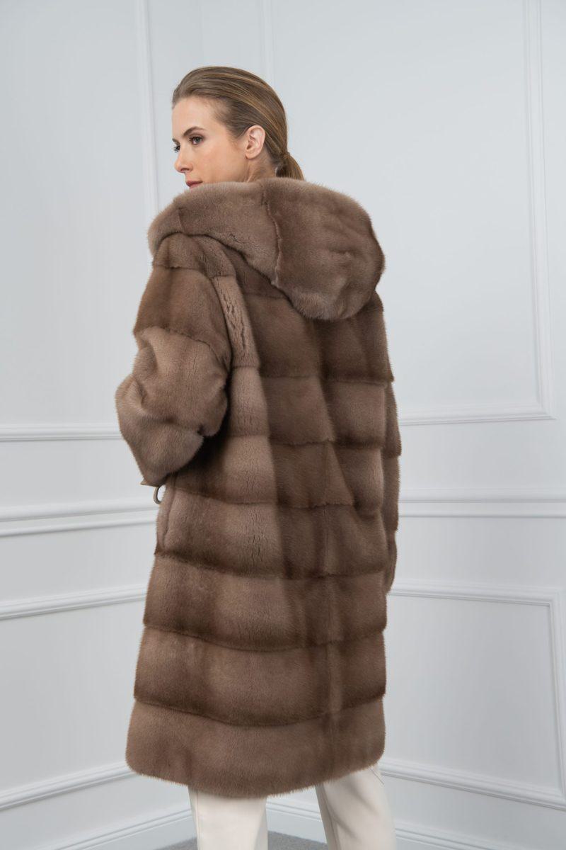 Pastel Mink Jacket with Hood and Leather Belt