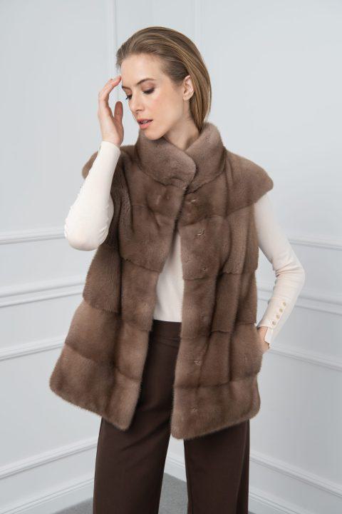 Pastel Mink Vest with Stand Collar
