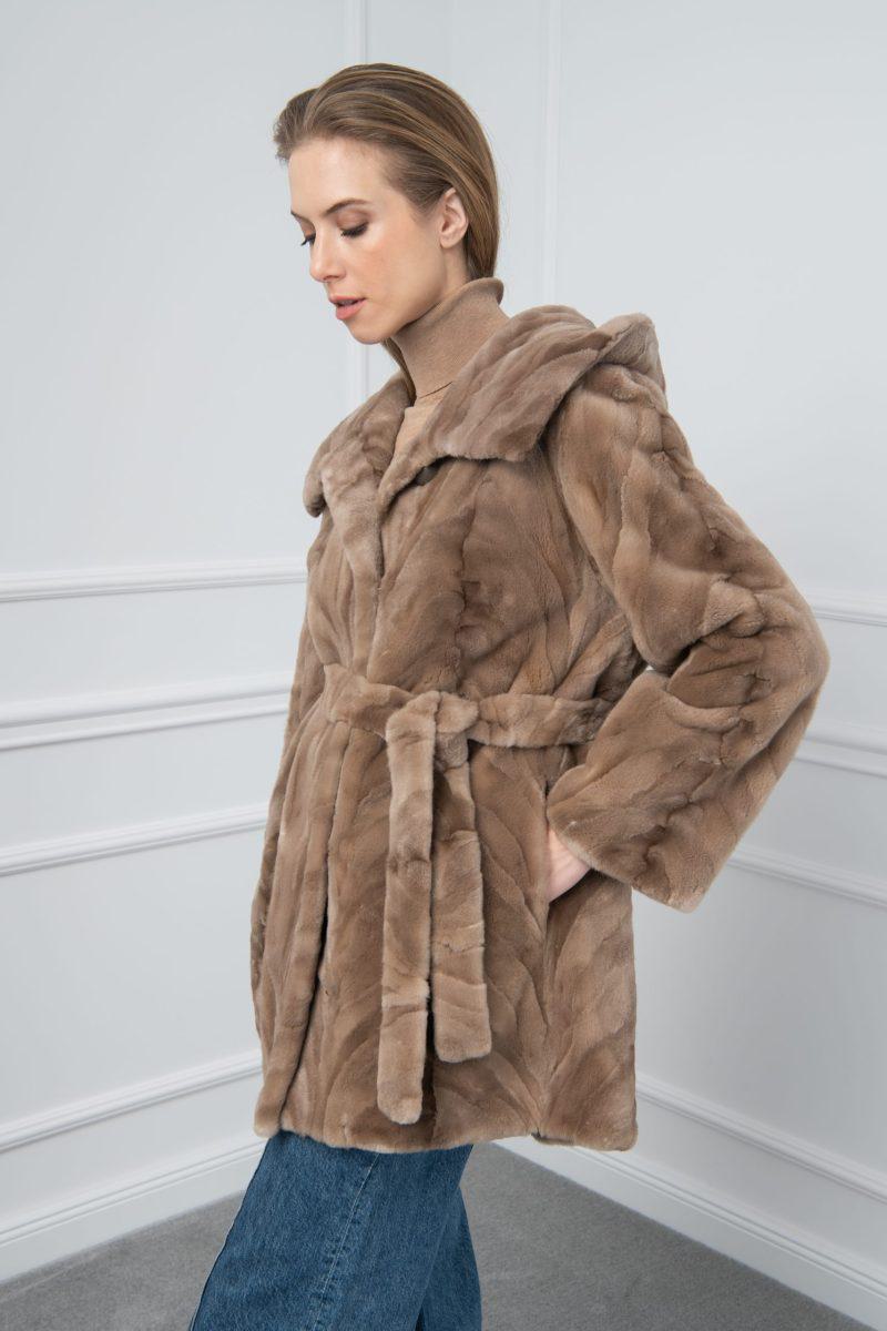 Pastel Sheared Mink Sections Jacket with Hood