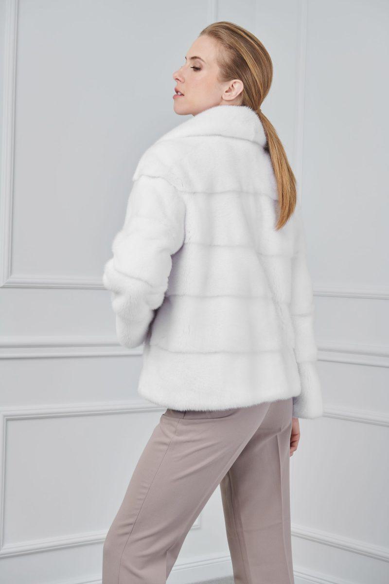 White Mink Short Jacket with Shawl Collar
