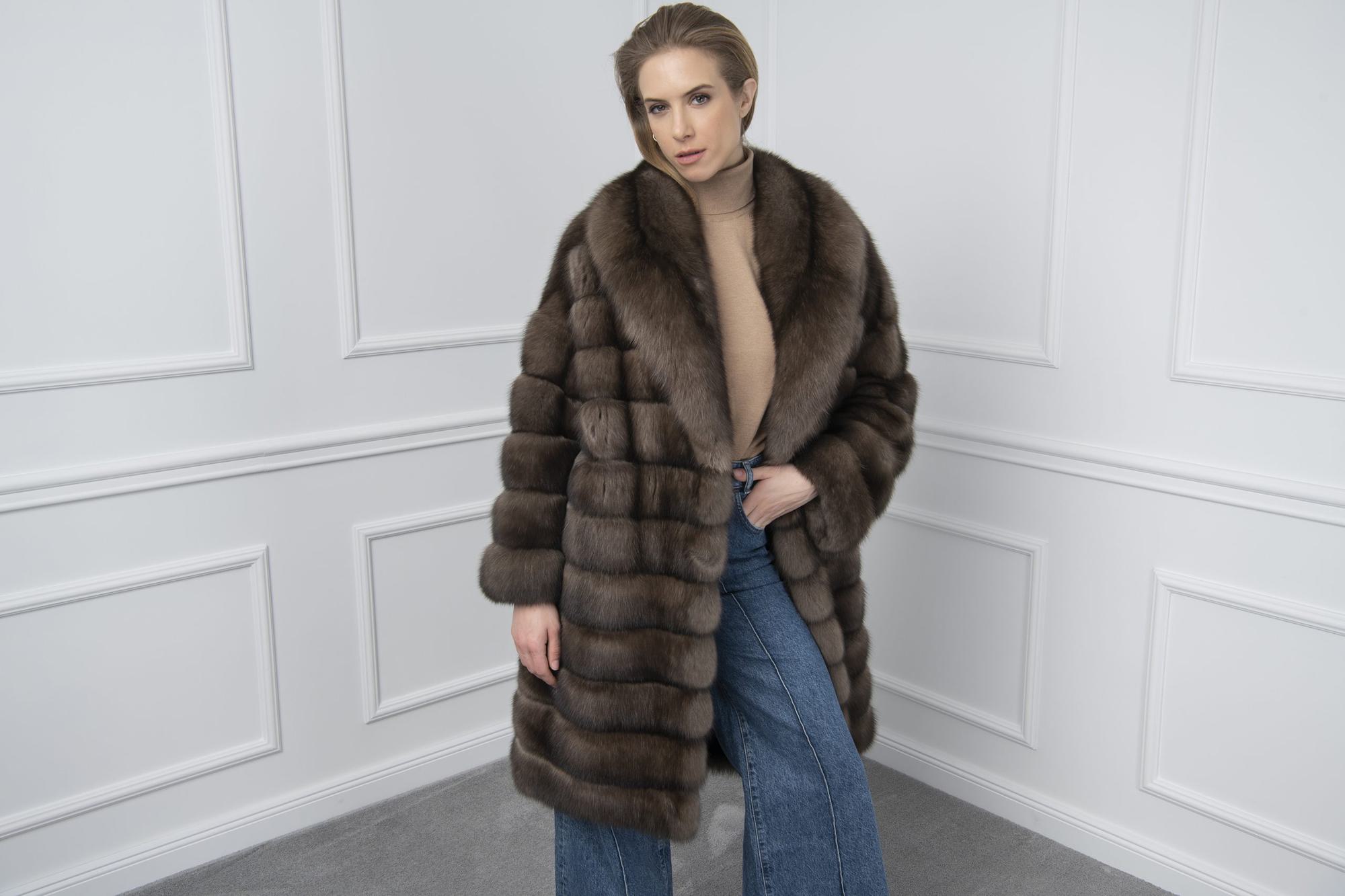 Sable fur long jacket with jeans