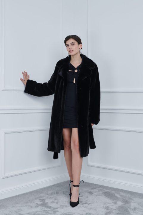 Black Mink Coat with Fur Belt