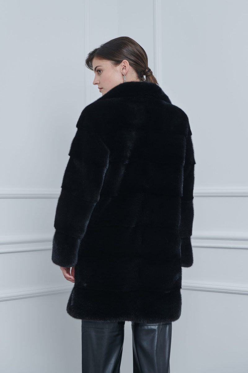 Black Mink Mid-Length Jacket with Rever Collar