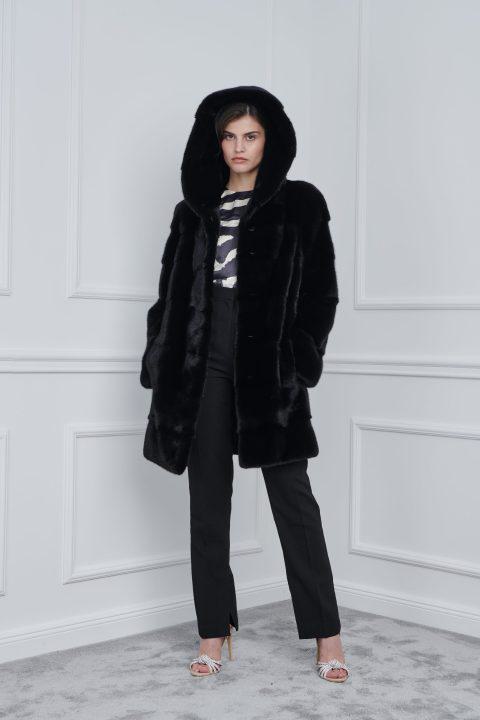 Black Mink Long Jacket with Hood
