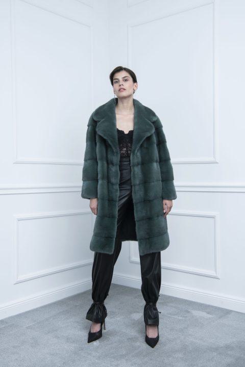 Petrol Mink Jacket with Rever Collar