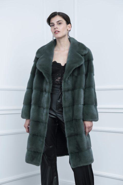 Petrol Mink Jacket with Rever Collar