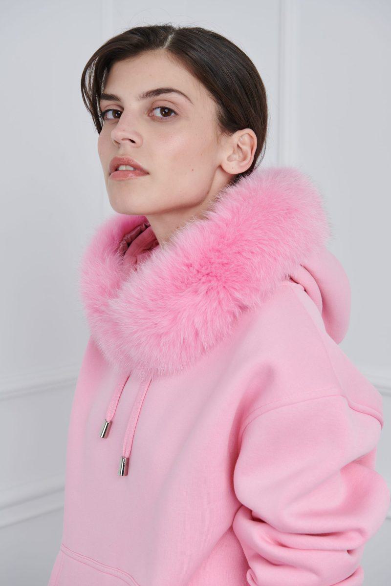 Pink Hoodie with Fox Fur