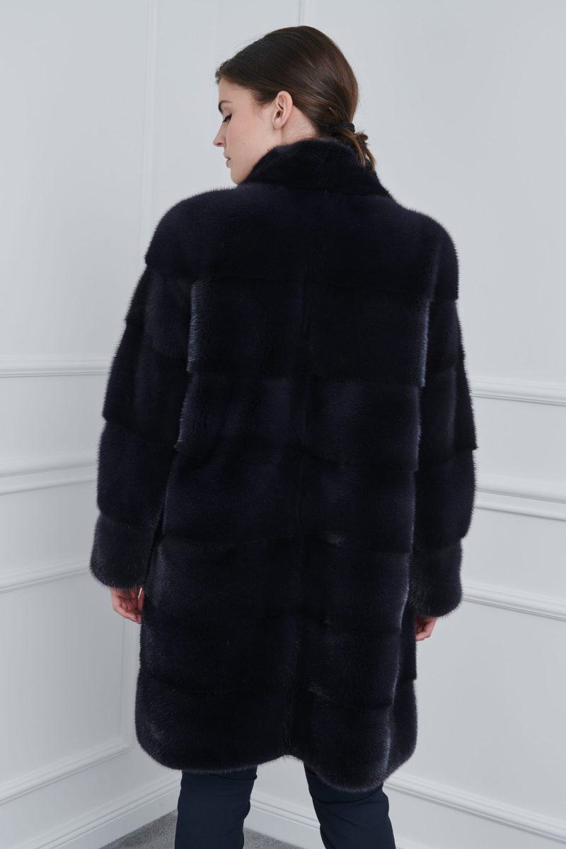 Purple Black Mink Jacket with Stand Collar